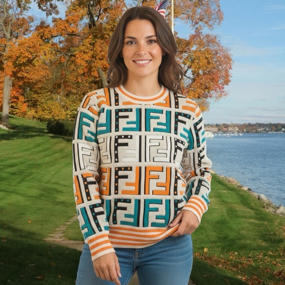 Fendi Orange and Teal Patterned Sweater - Picture 1 of 6